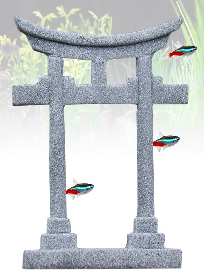 livelyfish Japanese Shinto Torii Gate Fish Tank Decorations Asian Aquarium Statue Decor Japan Shrine Oriental Pagoda Bridge Sandstone Ornament Betta Fish Decorations for Tanks, Grey, S - Image 1